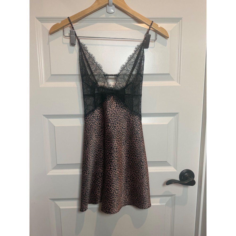 Victoria's Secret Pink Leopard Print Lace Trim Satin Slip Dress Small 399639-N5V